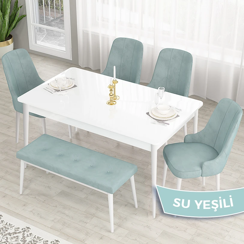 beyaz masa su yeşil sandalye