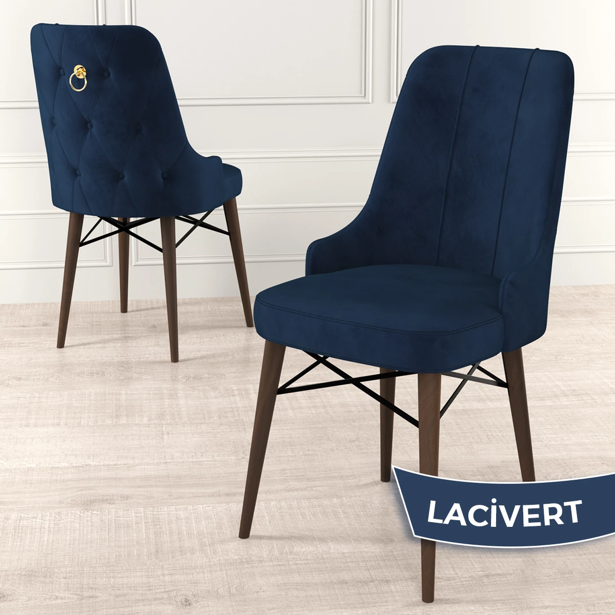 Taç Serisi 80x132 Açılabilir Gold Halka Beyaz Masa Ceviz Ayak Masa Takımı ve 4 Sandalye