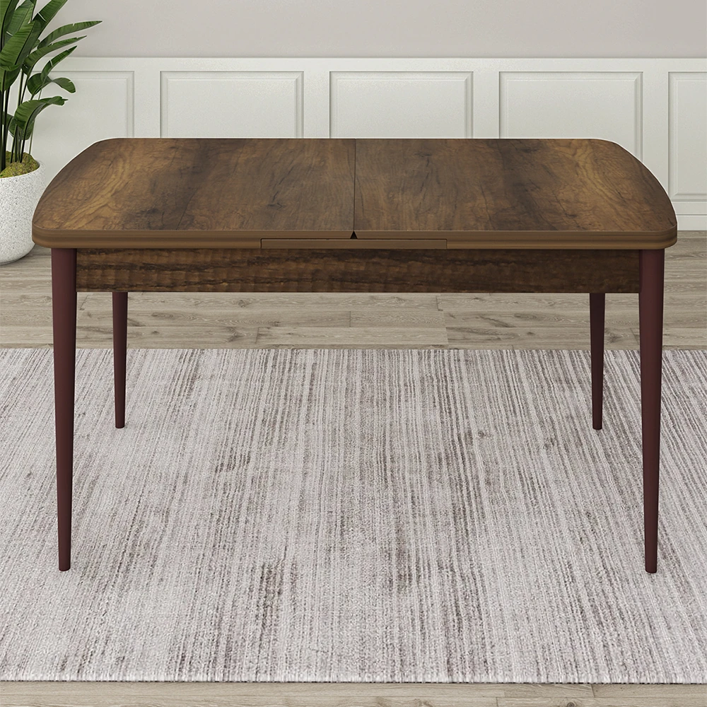 Via Serisi 80x132 Açılabilir Barok Ahşap Desen Masa Takımı 4 Sandalye ve Pera Bench