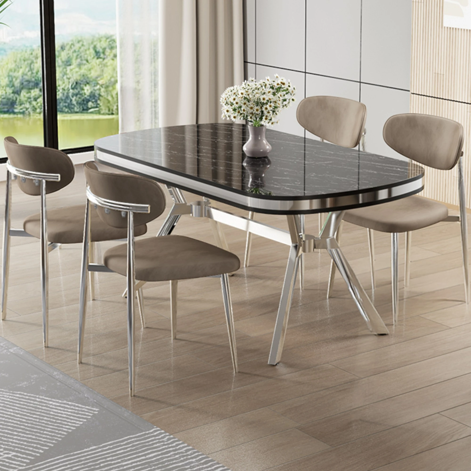 Sonata Masa Cappucino Sandalye Ayaklar Krom.