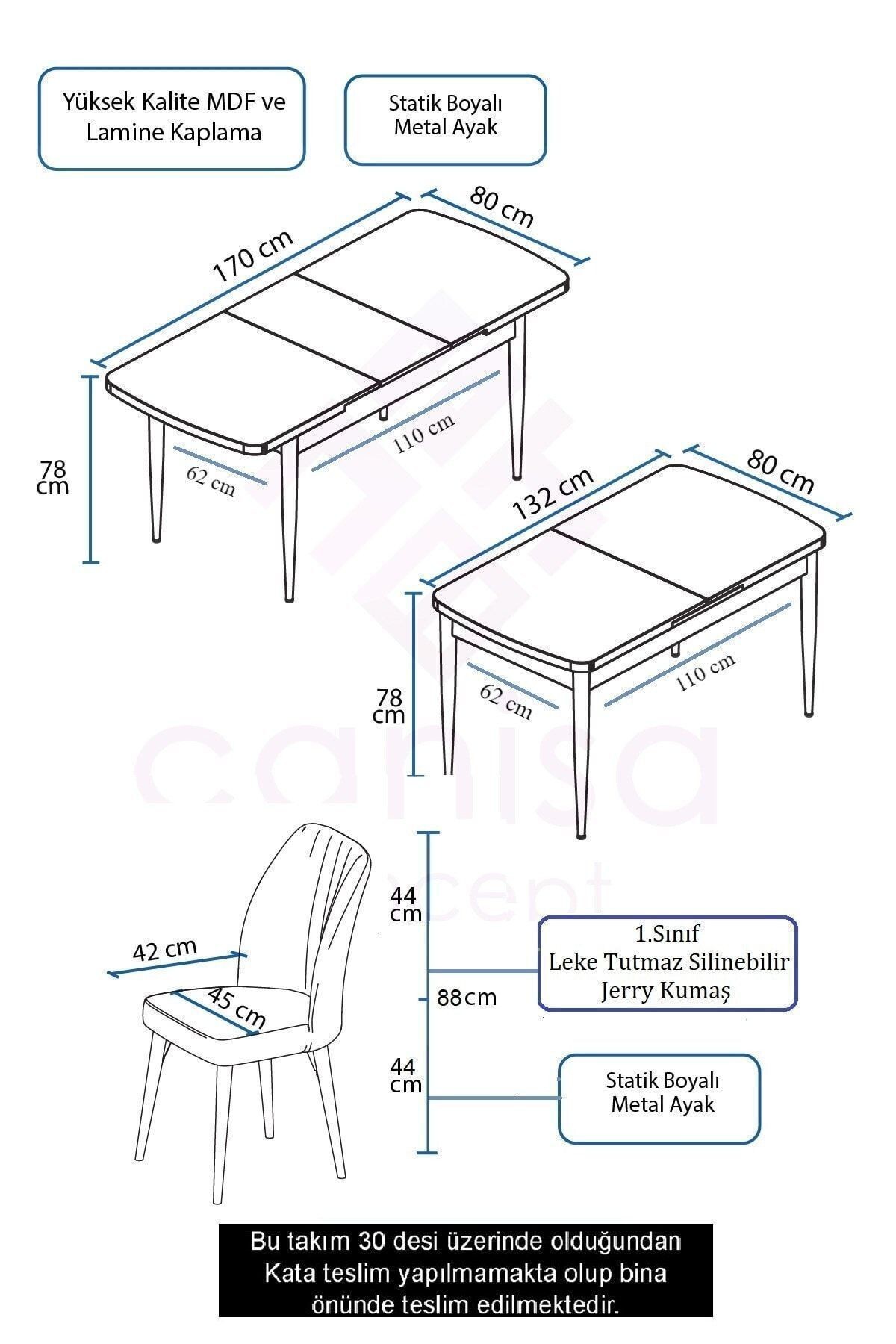 Mun Serisi 80x132 Açılabilir Mdf Beyaz Mermer Desen Masa Takımı Ve 6 Sandalye
