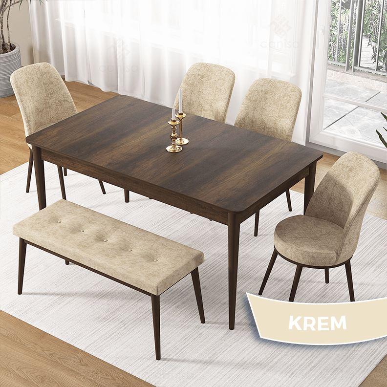 masa barok sandalye ve bench krem ayak beyaz