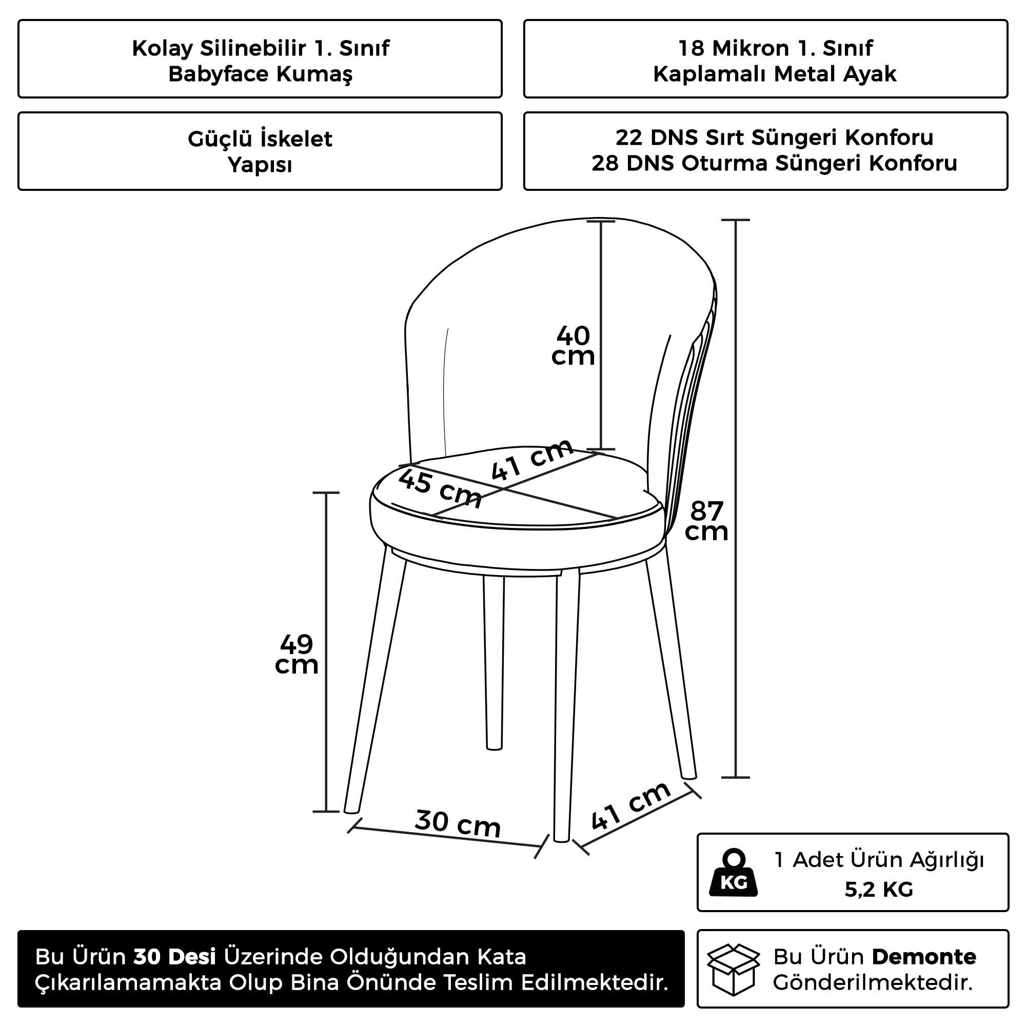 Risa Serisi 4 Adet Mutfak Sandalyesi Gold Kaplama Metal Ayak 1. Sınıf Babyface Kumaş