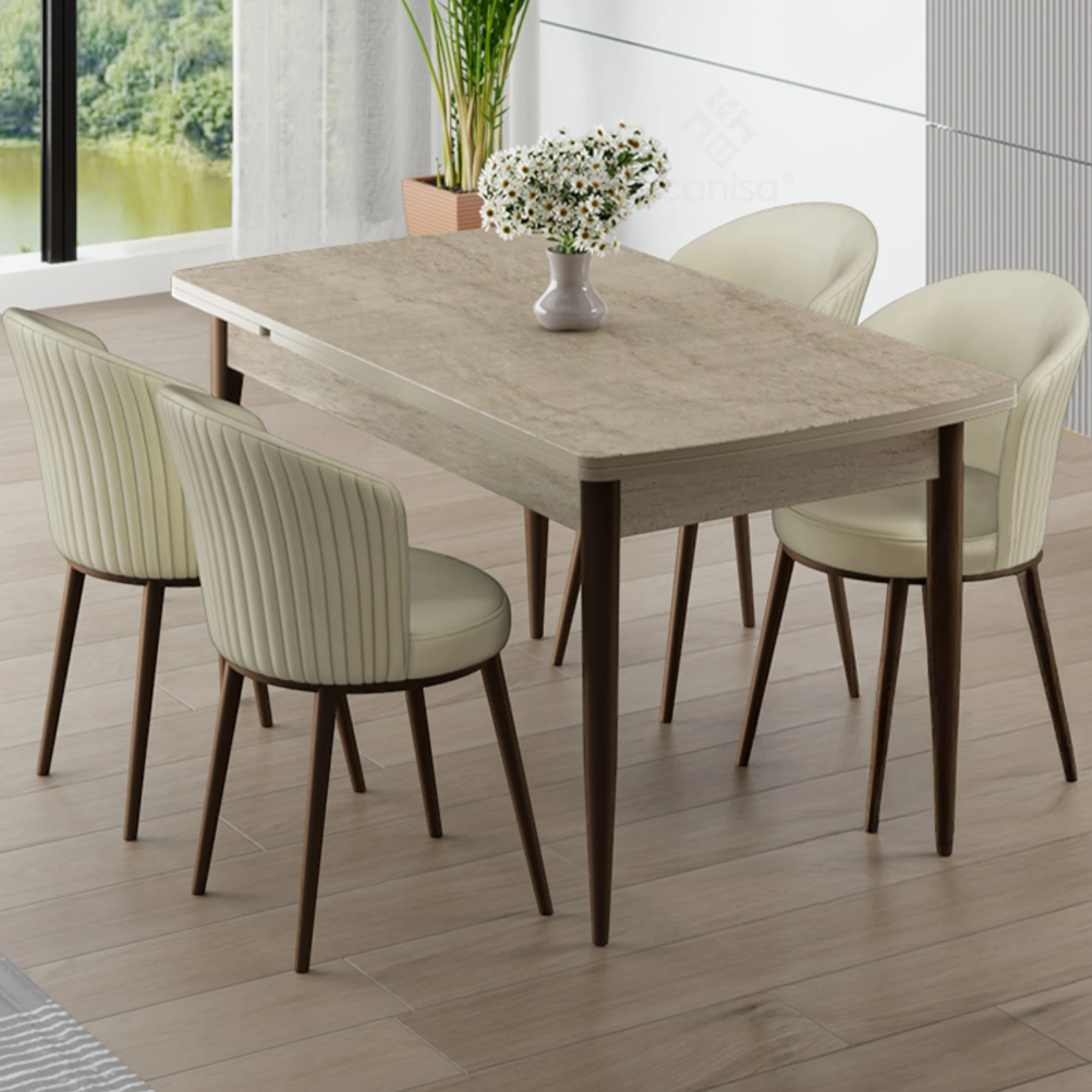 Traverten masa Krem Sandalye