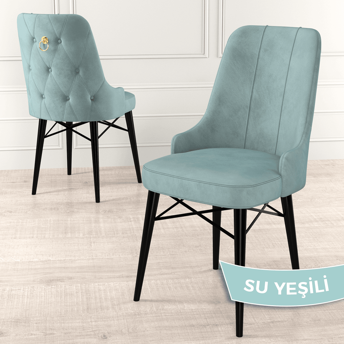 Are Serisi 80x132 Mdf Açılabilir Gold Halka Siyah Mermer Desen Masa Takımı Ve 6 Sandalye
