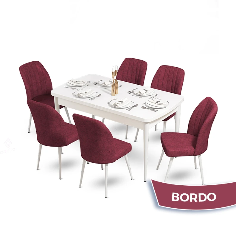 Beyaz Masa Bordo Sandalye