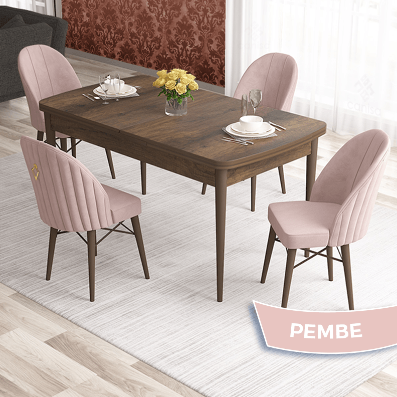 masa barok ahşap desen sandalye pembe
