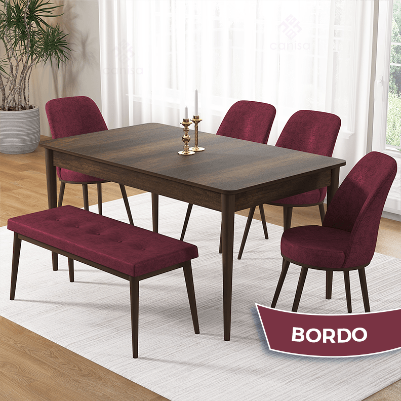 masa barok sandalye ve bench bordo ayak kahve
