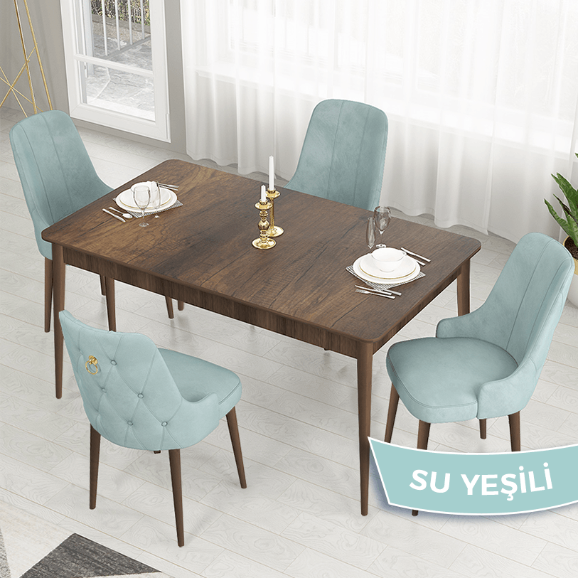 Su Yeşili Sandalye Barok Ahşap Desen Masa
