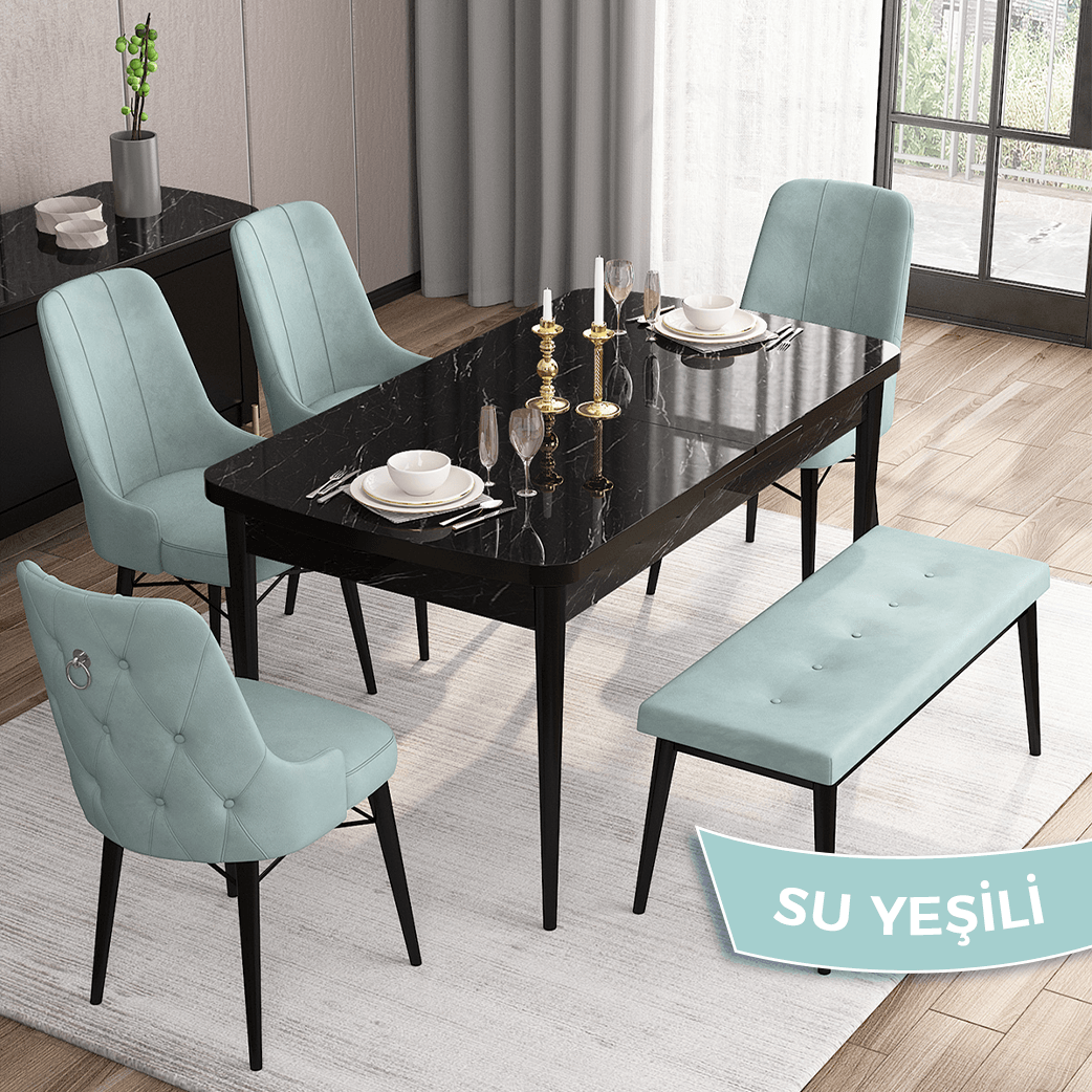 su yeşil Sandalye barok ahşap desen masa