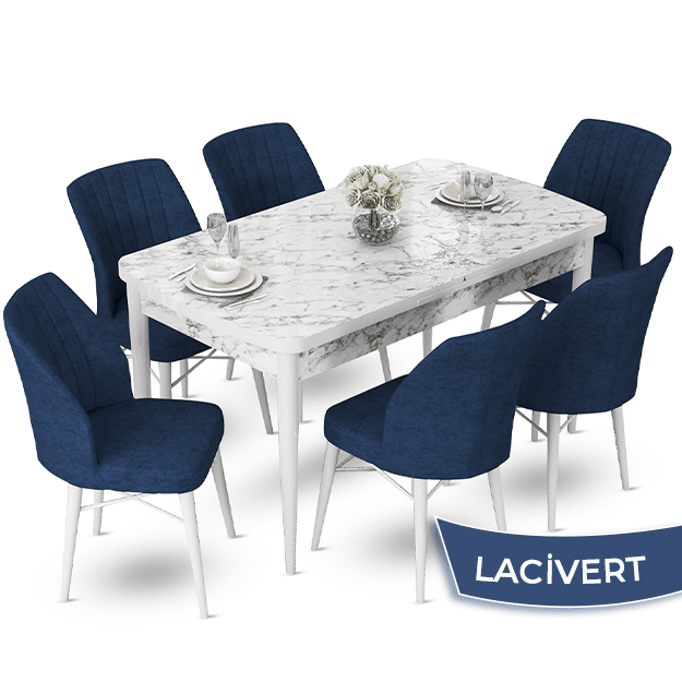 masa beyaz sandalyeler lacivert