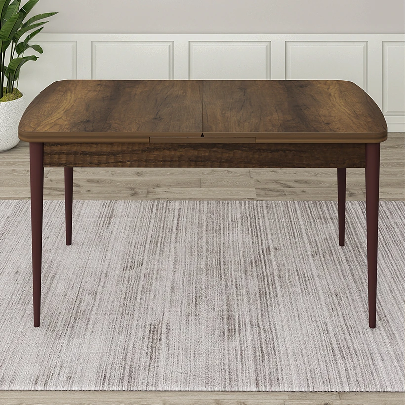 Roz Serisi 80x132 Mdf Açılabilir Gümüş Halka Barok Ahşap Desen Masa Takımı 4 Sandalye Ve 1 Bench