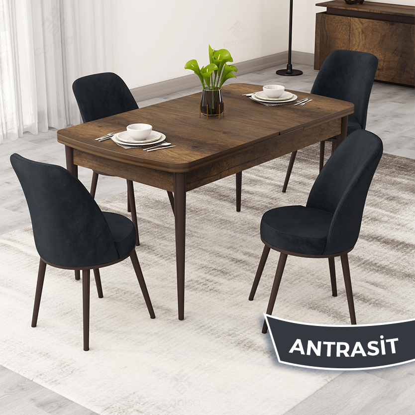 Masa Barok Ahşap Desen Sandalye Antrasit