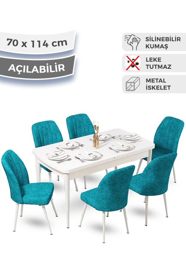 masa beyaz sandalyeler turkuaz