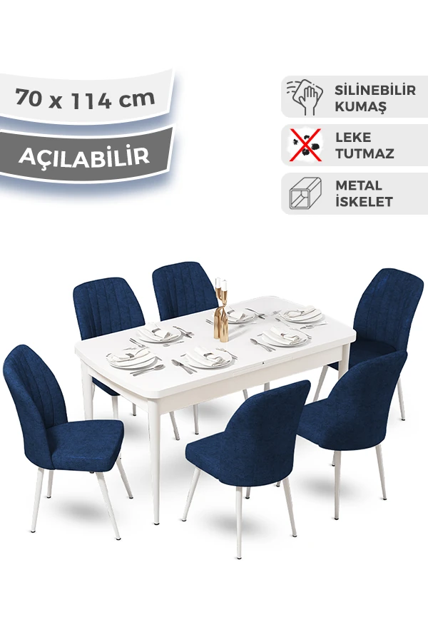 masa beyaz sandalyeler lacivert