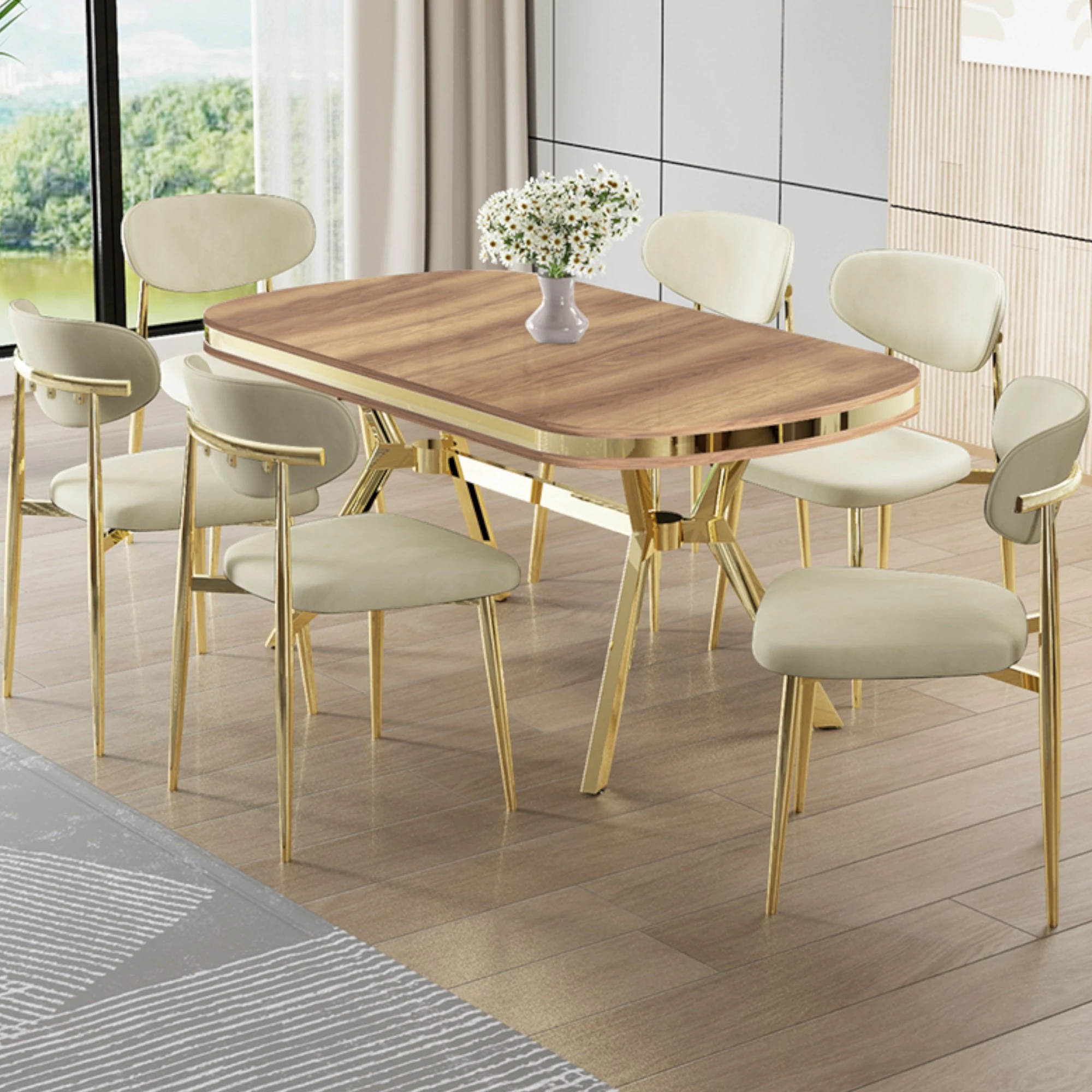 Hazar Masa Krem Sandalye Ayaklar Gold