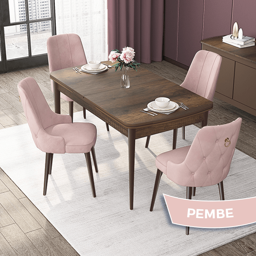 Pembe Sandalye Barok Ahşap Desen Masa