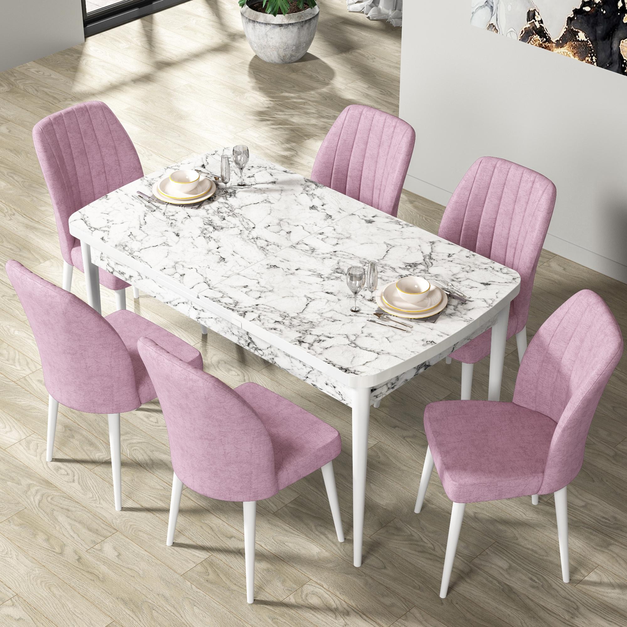 masa beyaz mermer sandalye pembe