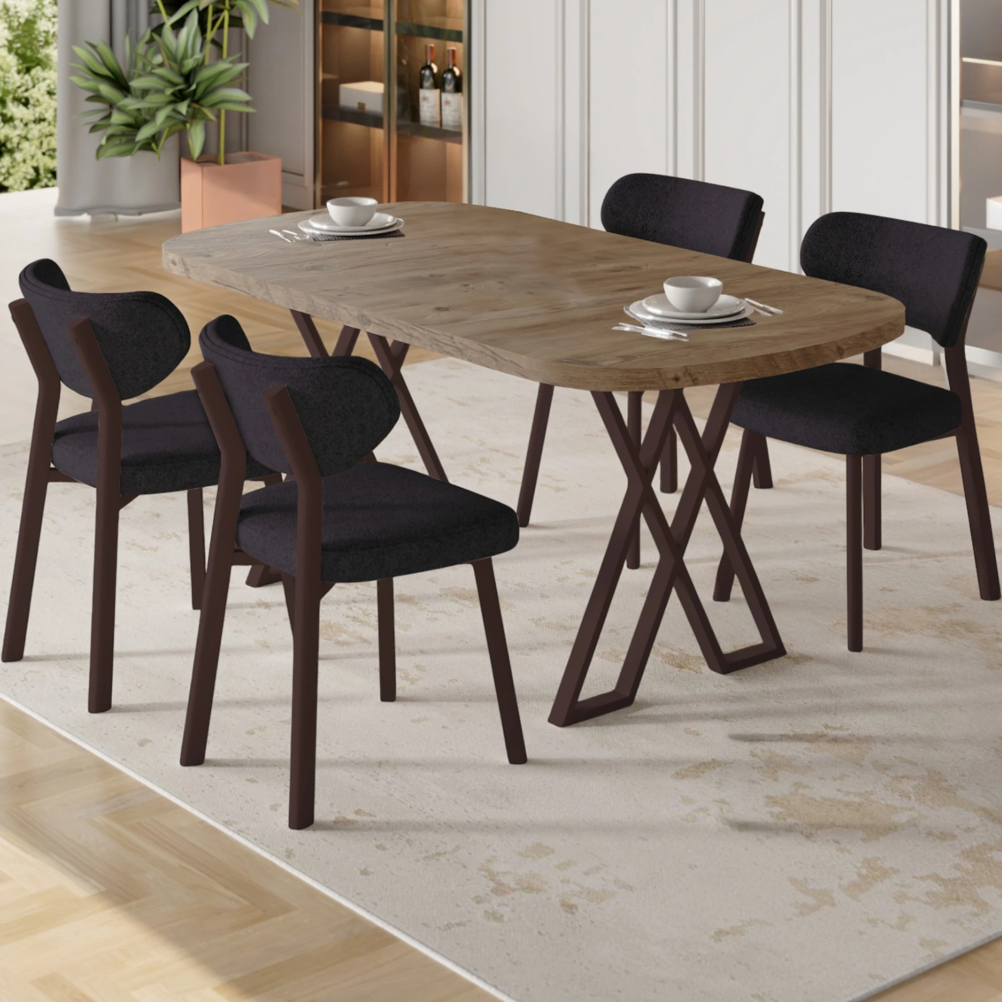  Axton Serisi Sabit Mdf 90x168 Atlantik Çam Mutfak Masa Takımı 4 Sandalye