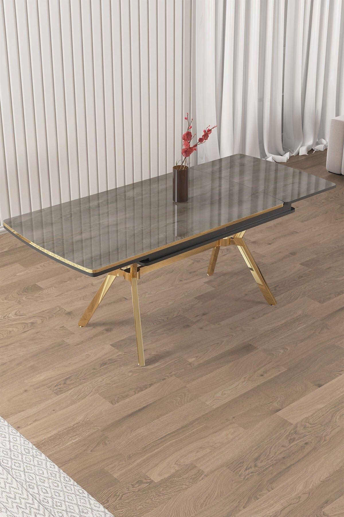 Poy Serisi 89x150 Açılabilir Lak Panel Gold Ayak Antrasit İroni Masa