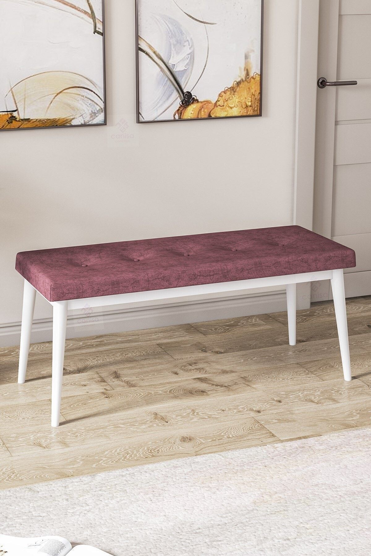 Pera Serisi Bench , Geniş Oturma Alanlı , 1. Sınıf Kumaş , Gülkurusu Bench , Beyaz Gürgen Ayak