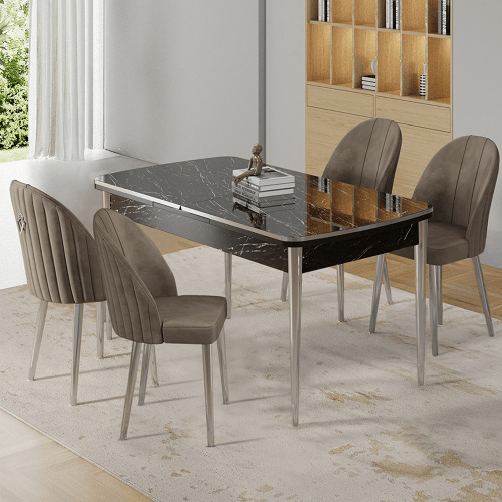 Siyah Mermer Desen Masa Cappucino Sandalye