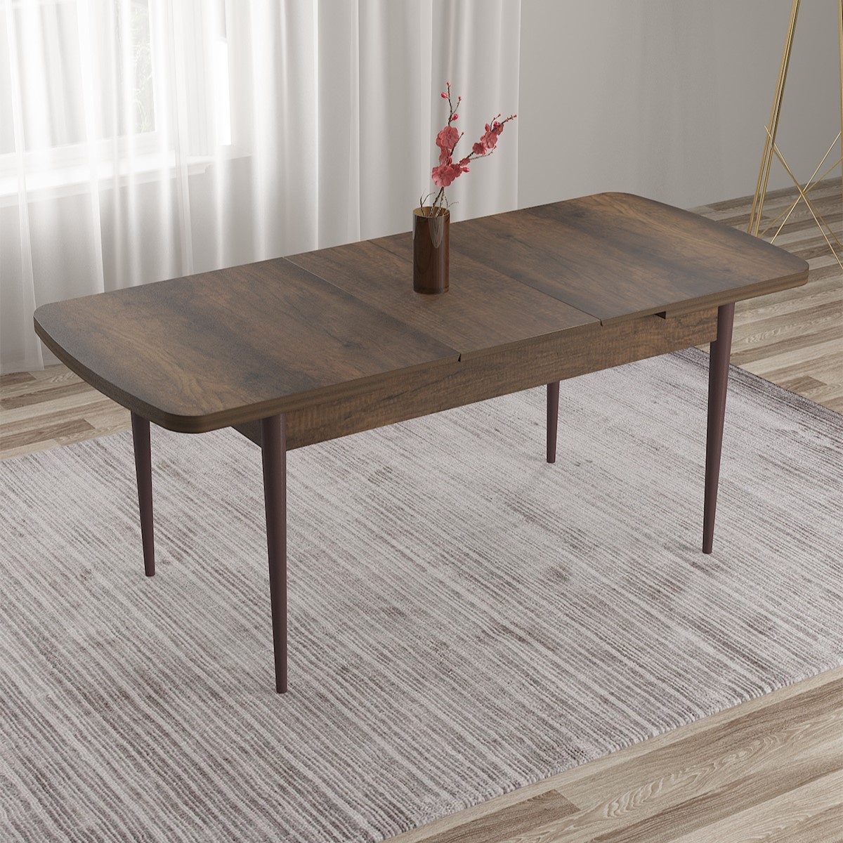 Tia Serisi 80x132 Mdf Açılabilir Gold Detay Barok Ahşap Desen Masa Takımı Ve 6 Sandalye