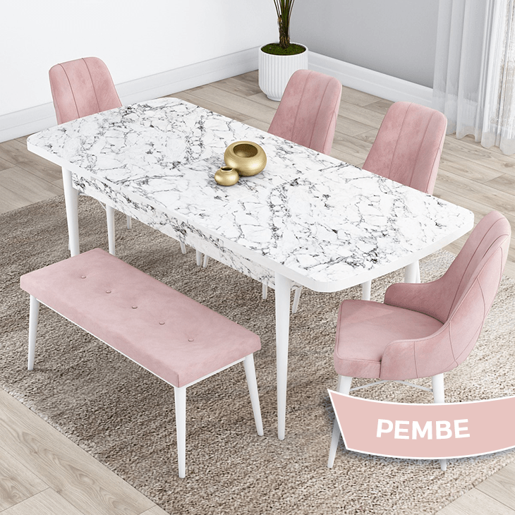 Sandalye Pembe Siyah Mermer Desen Masa
