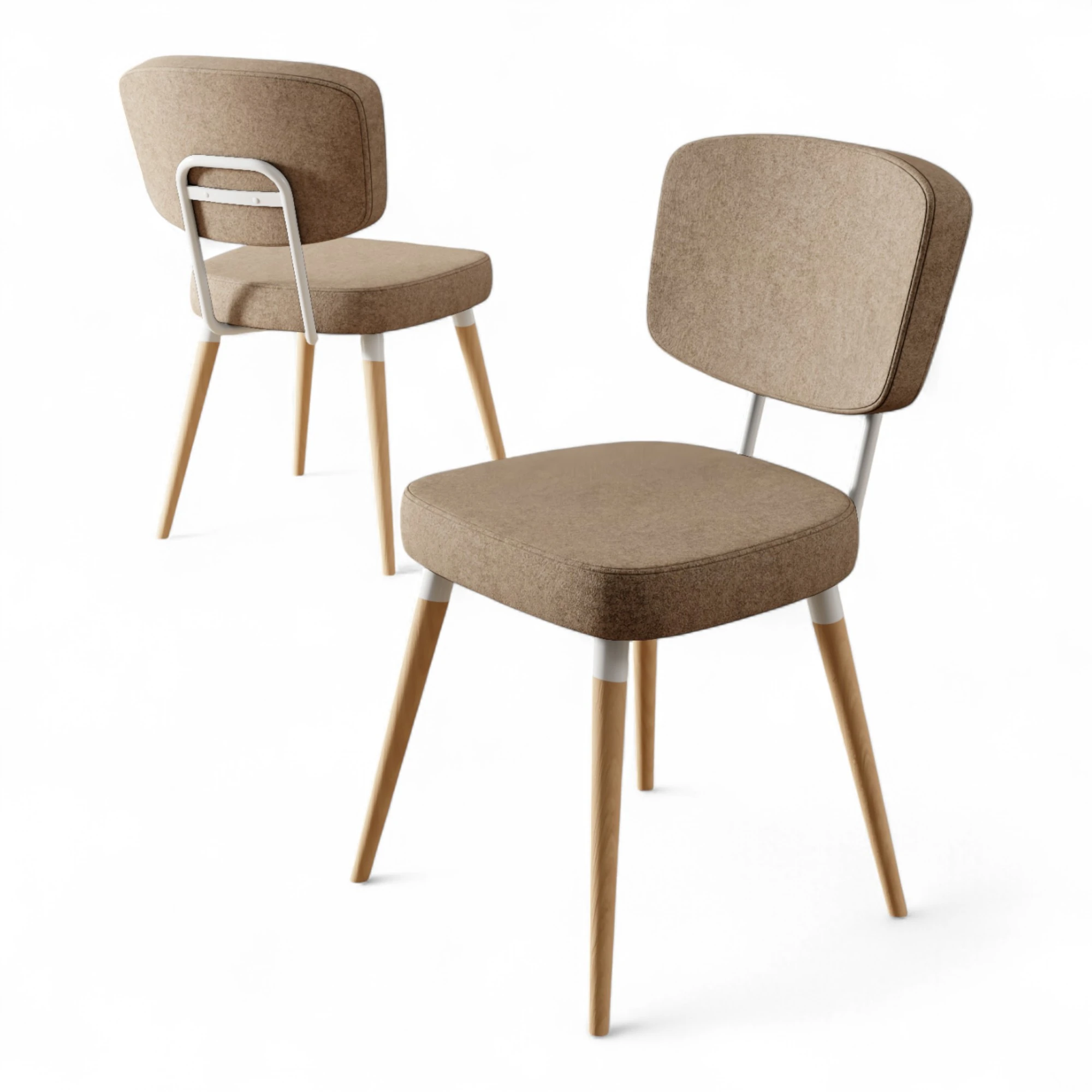 Nubba Serisi 2 adet Mutfak Sandalyesi Gürgen Doğal Ahşap Ayak Beyaz Detay