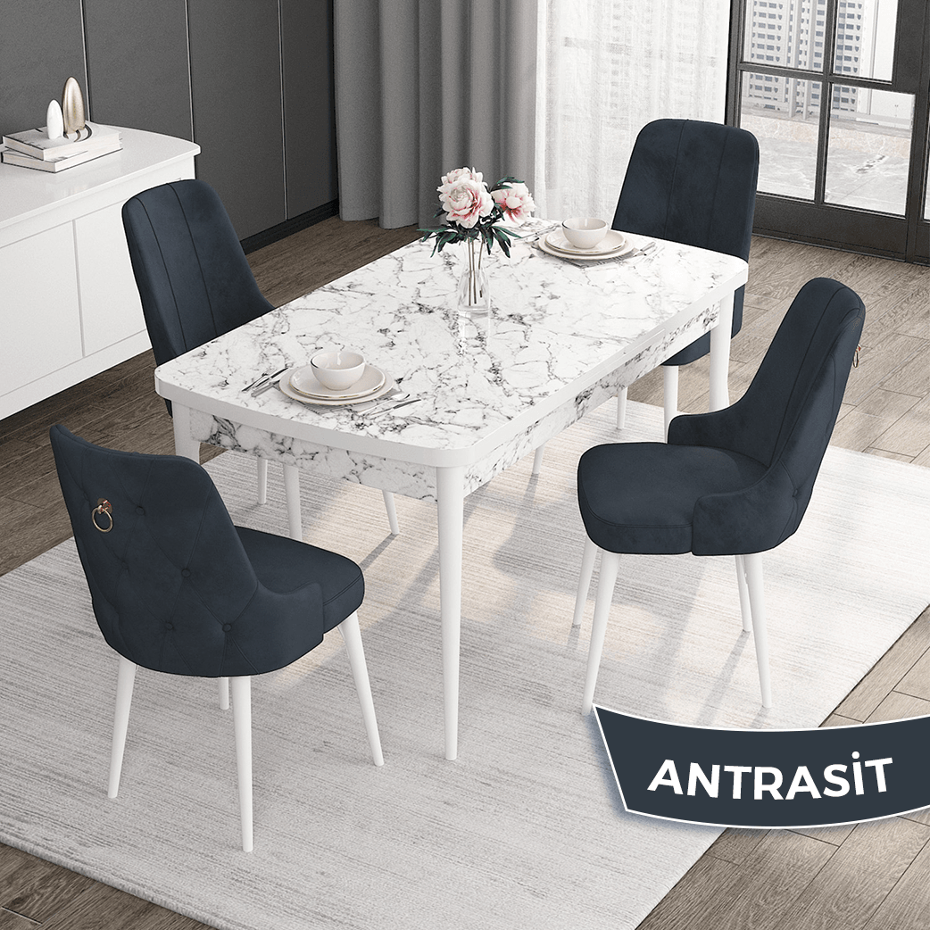 Antrasit Sandalye beyaz Mermer Desen Masaa