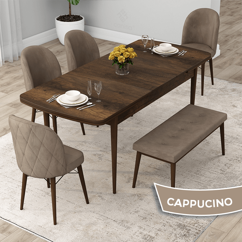 Masa Barok Ahşap Desen Sandalye Cappucino