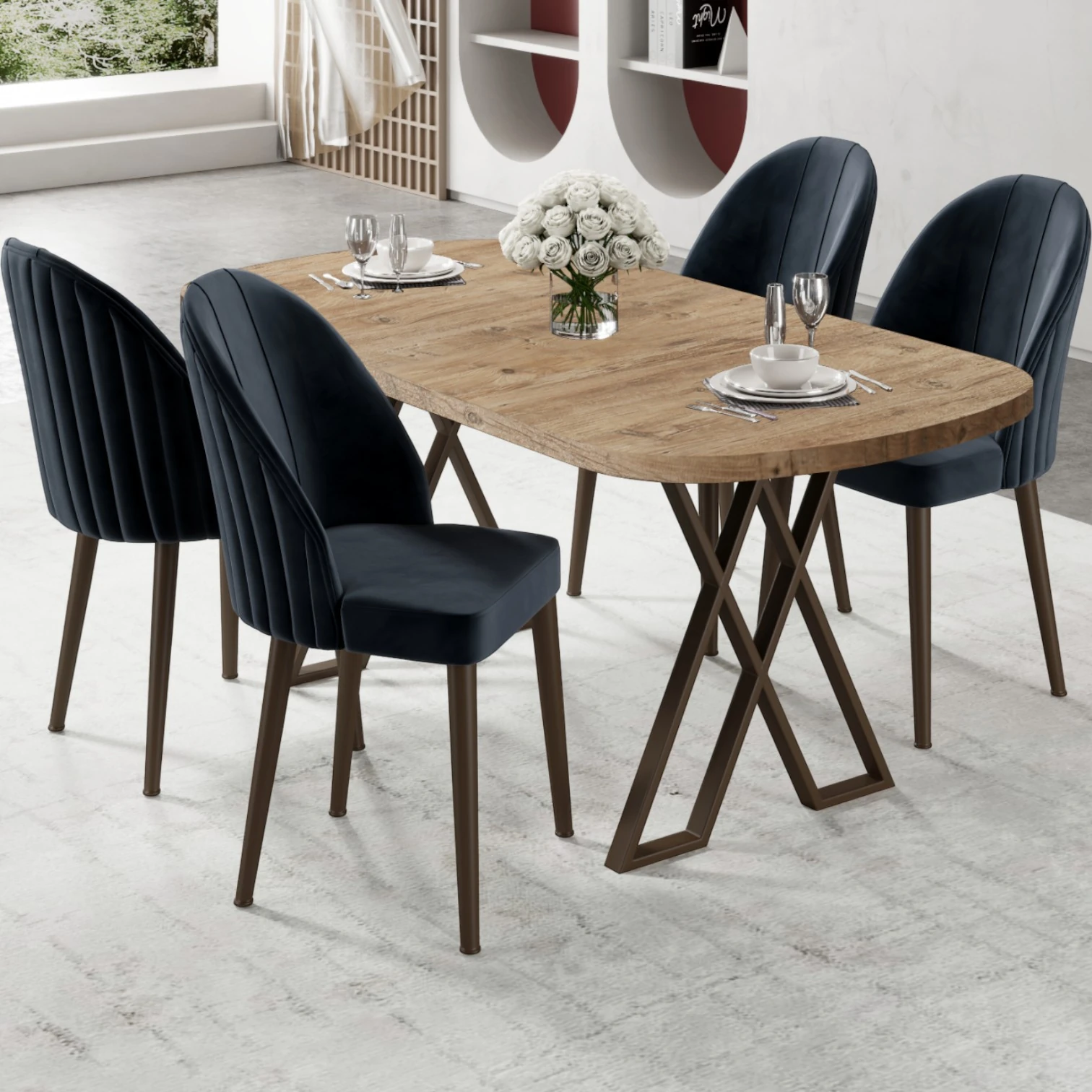 Kaye Serisi Mdf 90x168 Atlantik Çam Mutfak Masa Takımı 4 Sandalye