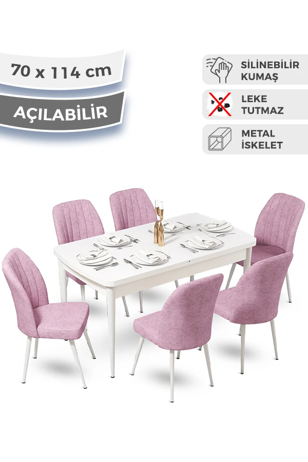 Ege Serisi 70x114 Açılabilir Mutfak Masası Takımı Beyaz Masa Ve 6 Sandalye