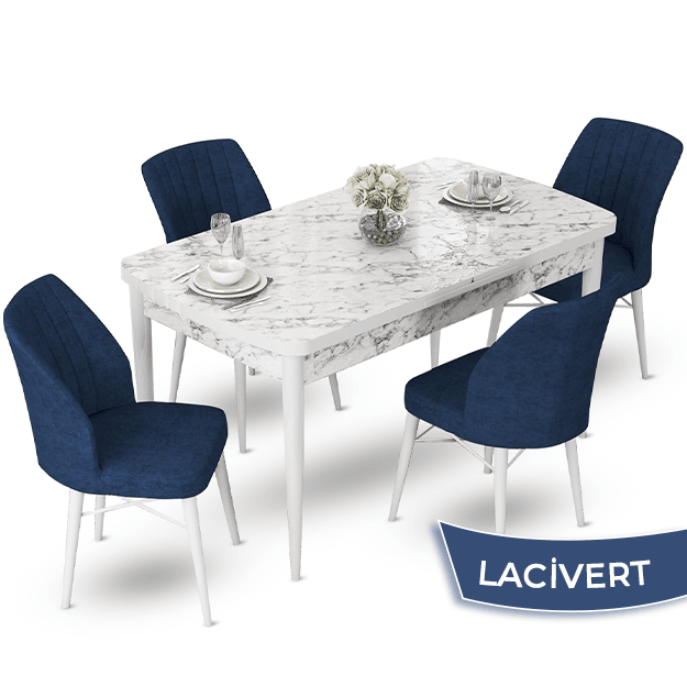 masa beyaz sandalyeler lacivert