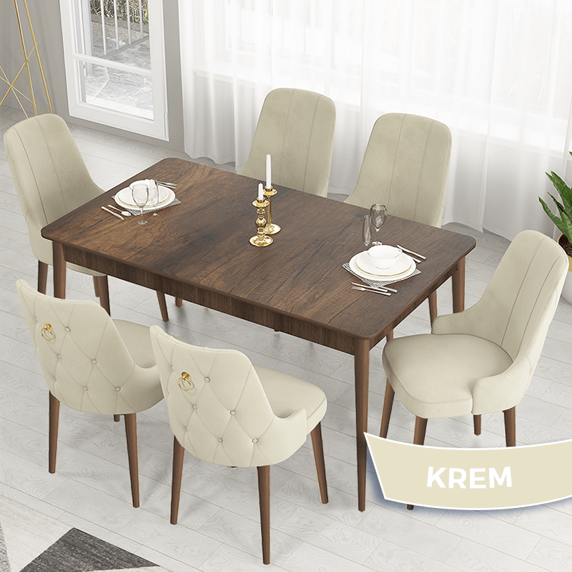 Sandalye Krem Barok Ahşap Desen Masa