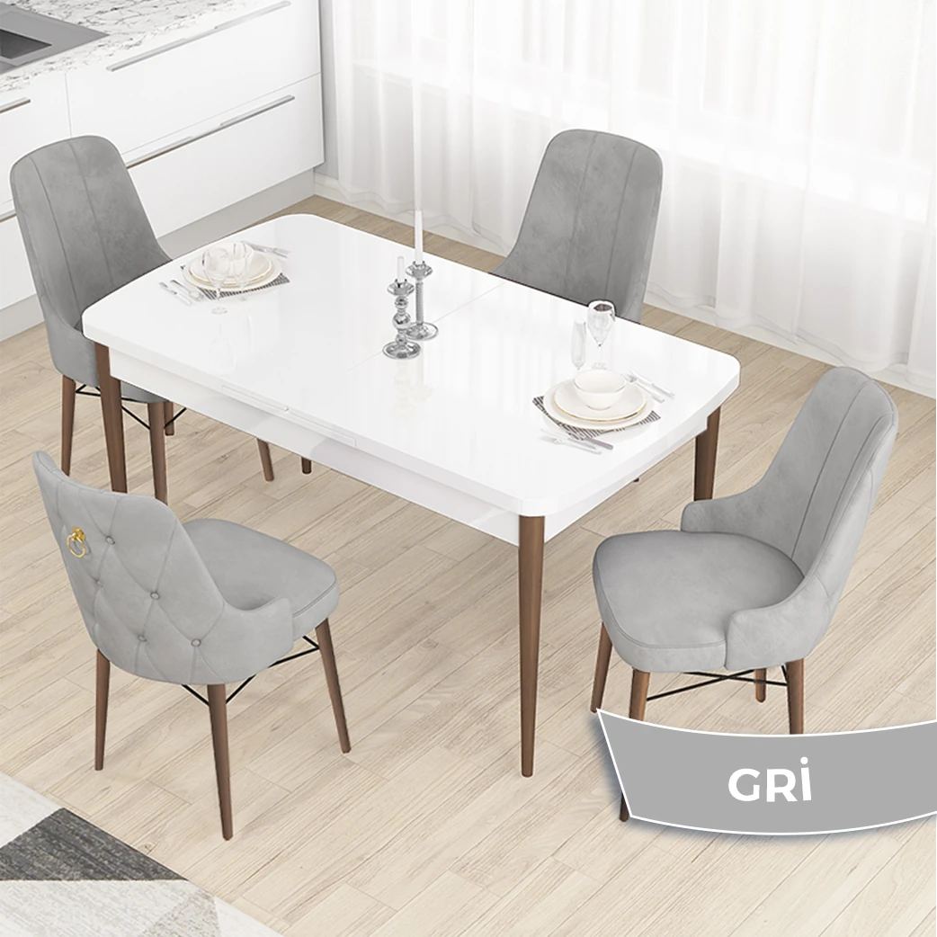 beyaz masa cevi̇z ayak gri sandalye