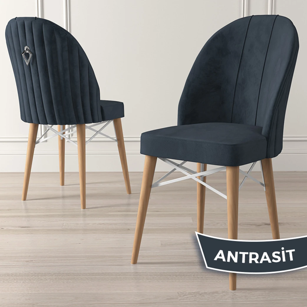 Ritim Serisi 4 Adet Mutfak Sandalyesi Babyface Kumaş Doğal Ahşap Ayak Gümüş Halka