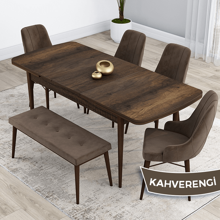masa barok ahşap desen sandalye kahverengi