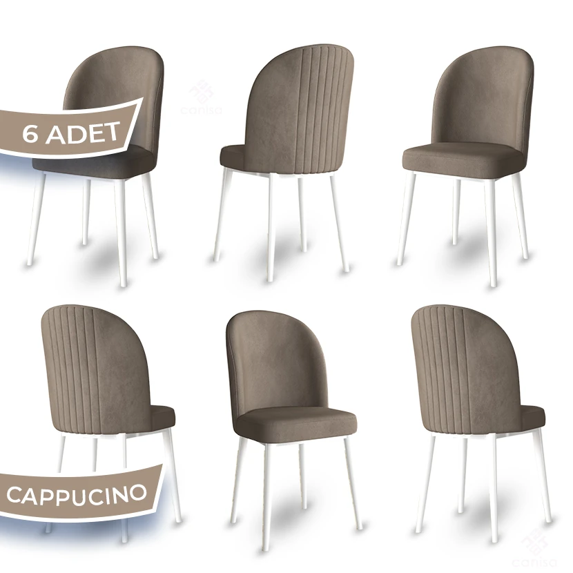 Aste Serisi 6 Adet Mutfak Sandalyesi Babyface Kumaş Beyaz Ayak