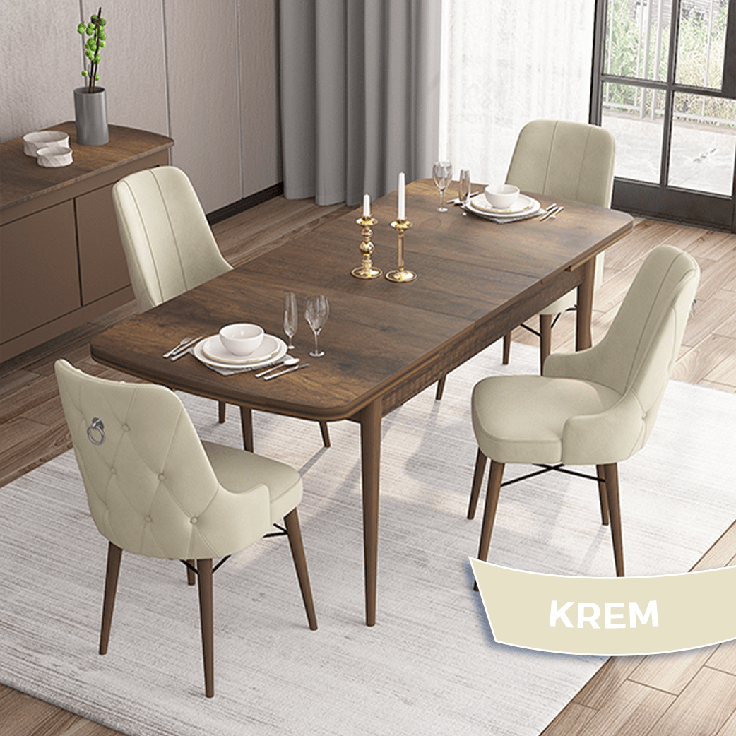 Sandalye Krem Barok Ahşap Desen Masa
