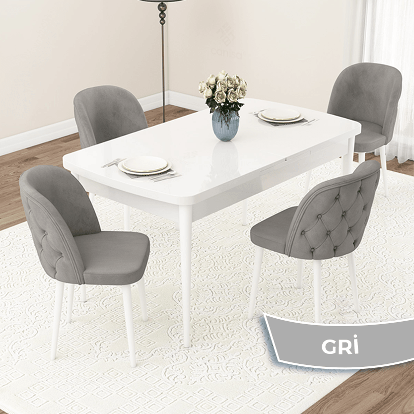 Jae Serisi 80x132 Açılabilir Beyaz Masa Takımı Ve 4 Sandalye