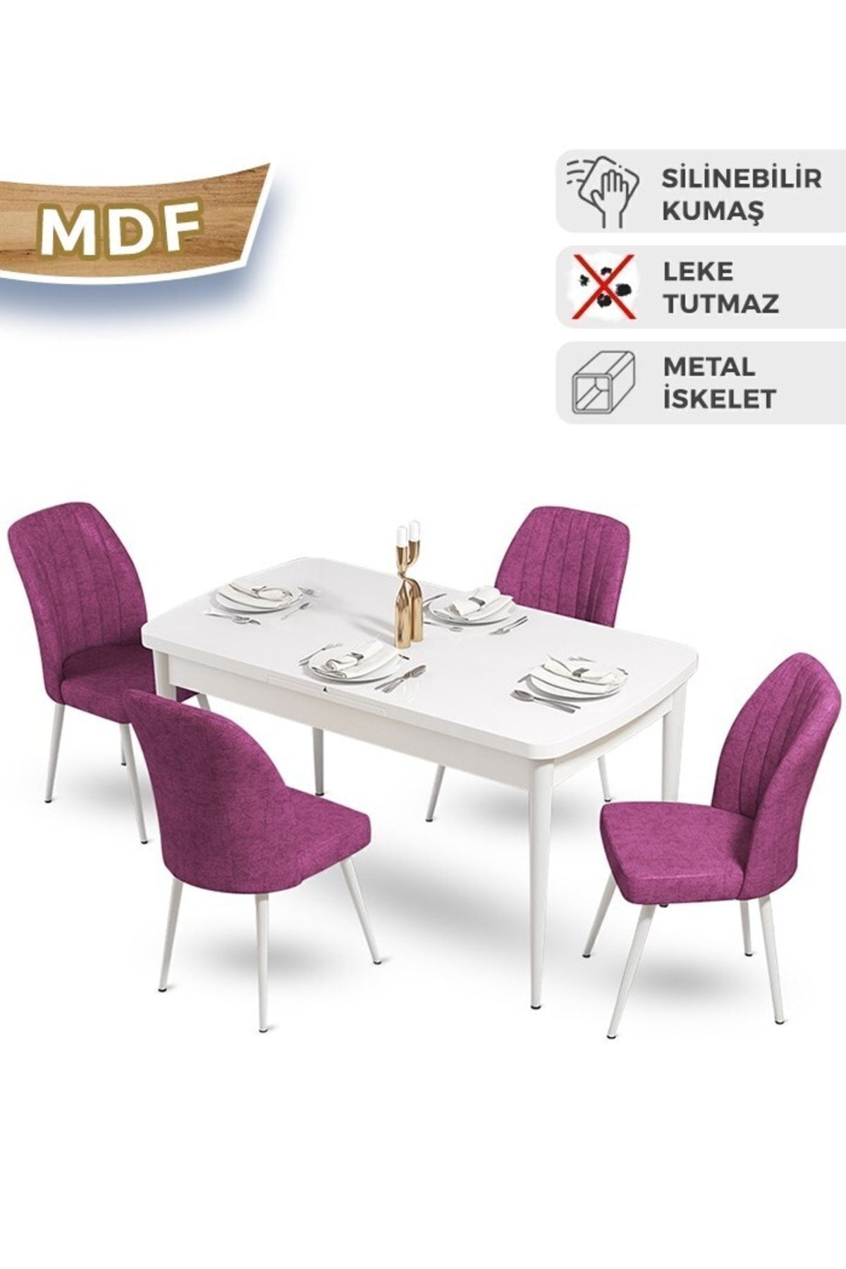 masa beyaz sandalyeler mor