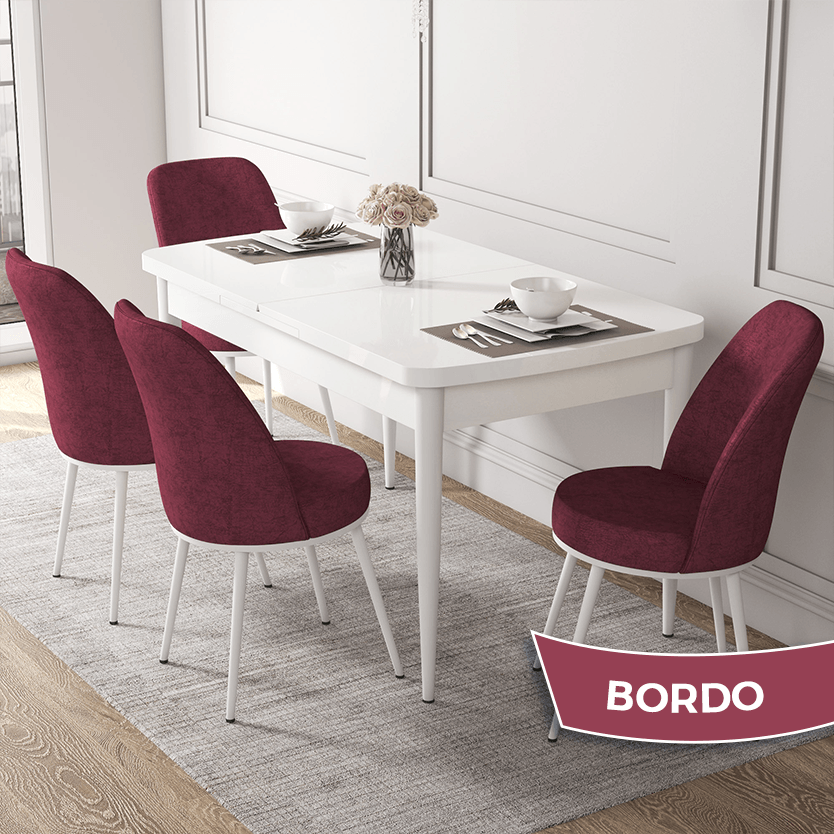 Beyaz Masa / Sandalye Bordo