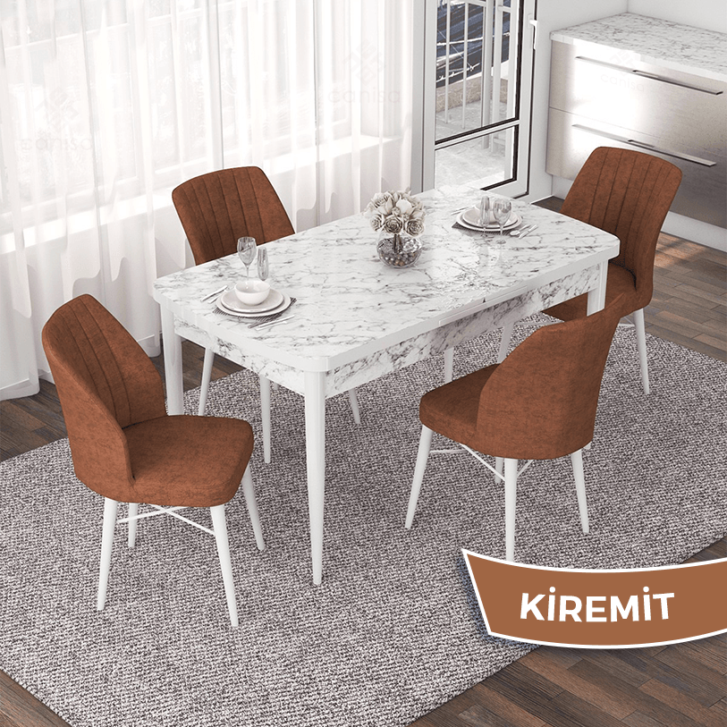 masa beyaz mermer desen sandalye kiremit