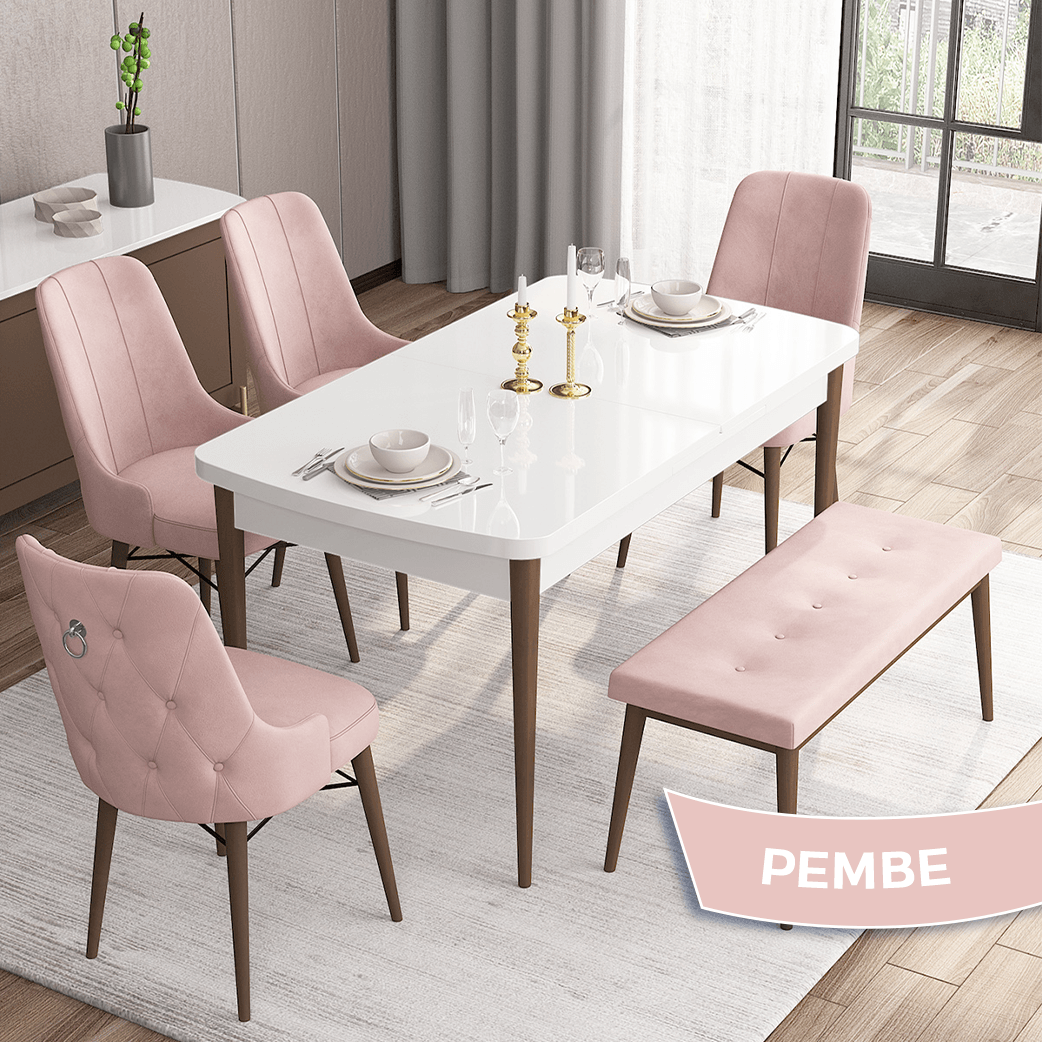 Pembe Renk Sandalye Ceviz Ayak