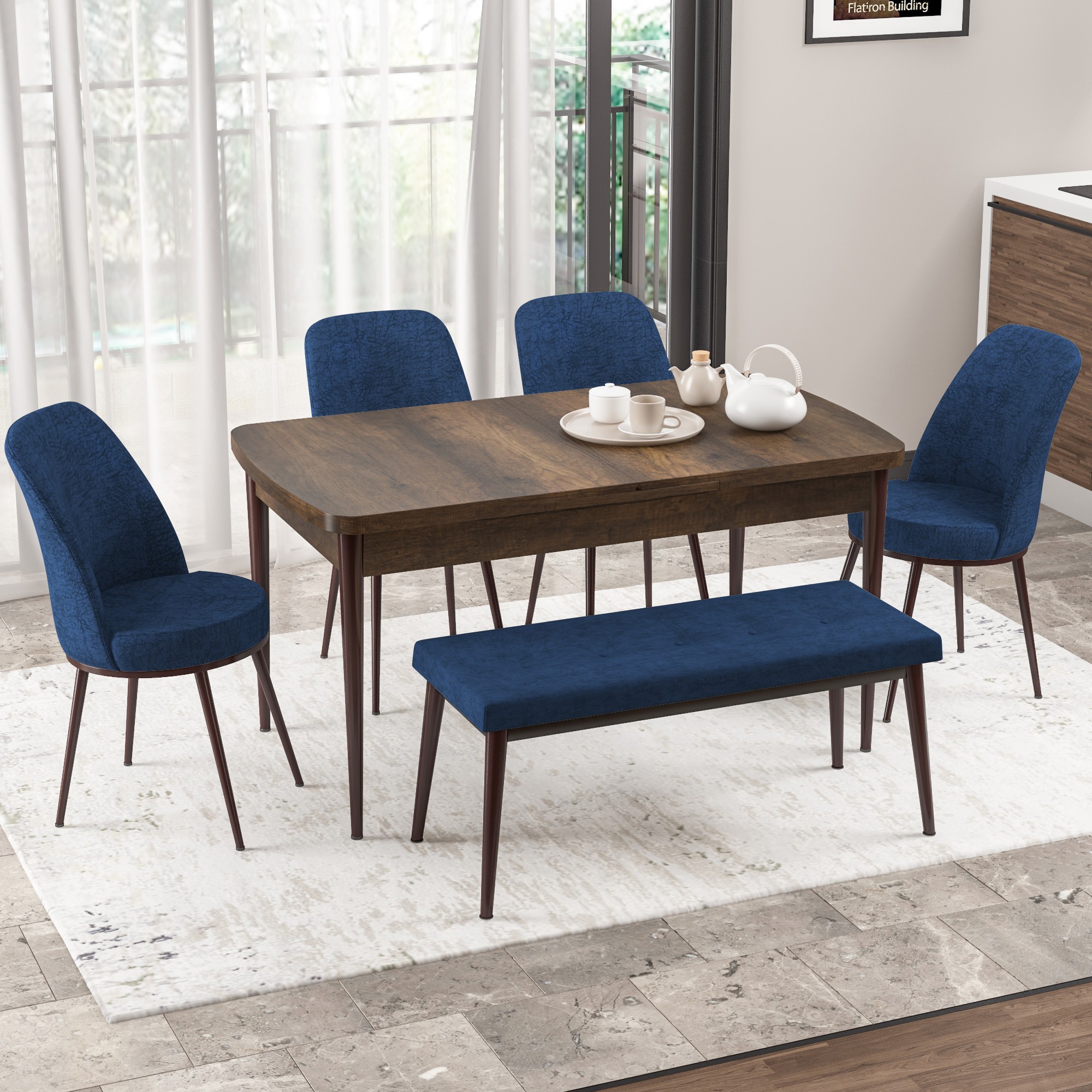 barok 4 laci̇vert sandalye 1 laci̇vert bench