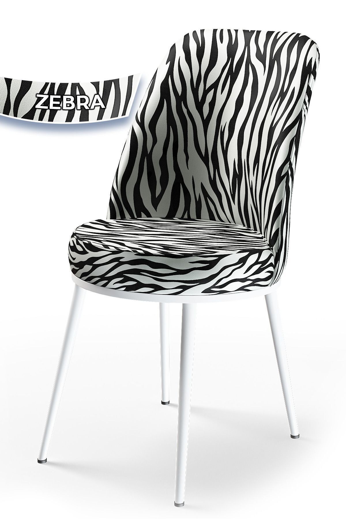Nil Serisi 70x110 Sabit Mutfak Masası Takımı Beyaz Mermer Desen Masa 4 Zebra Desen Sandalye