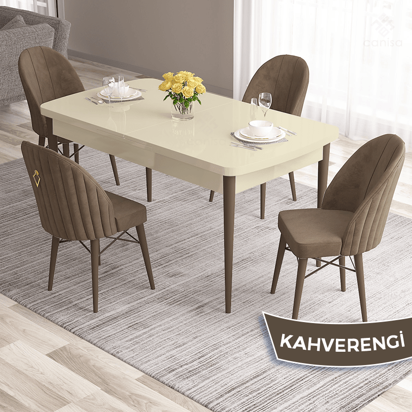 masa krem ayaklar ceviz sandalye kahverengi