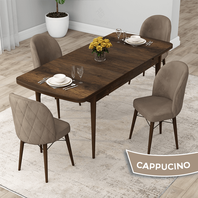 Masa Barok Ahşap Desen Sandalye Cappucino
