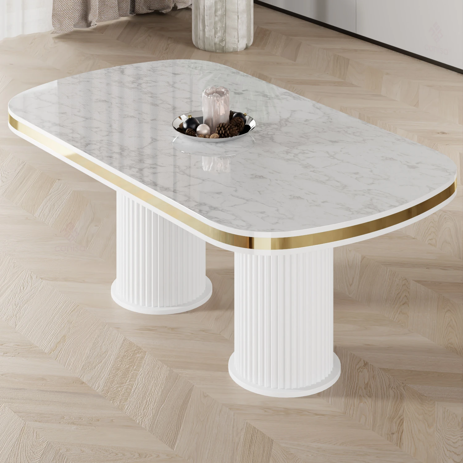 Galya Serisi Lak Panel 90x168 Sabit Beyaz Mermer Desen Mutfak Masa Takımı 6 Sandalye